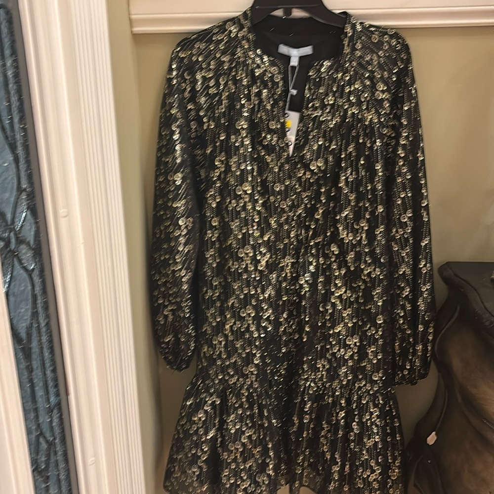 NWT Antonio melani beautiful black and gold shimmery dress size 14